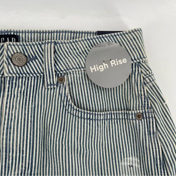 GAP Denim Girl’s High Rise Blue White Railroad Stripe Frayed Hem Denim Skirt 14 - Picture 3 of 15
